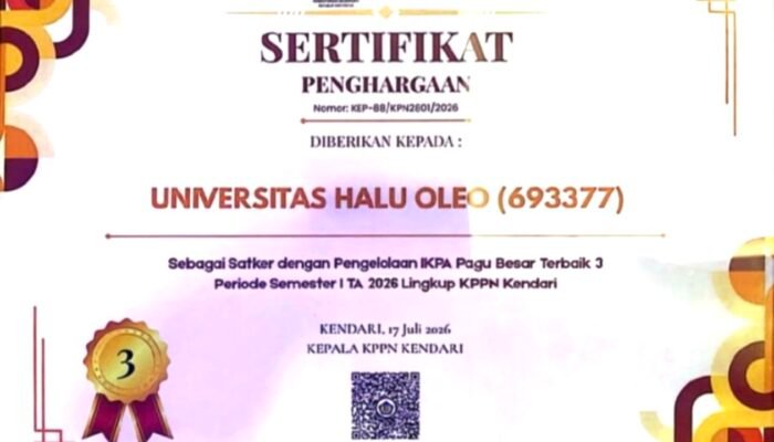 UHO Raih Penghargaan IKPA Terbaik III Kategori Pagu Besar dari KPPN Kendari